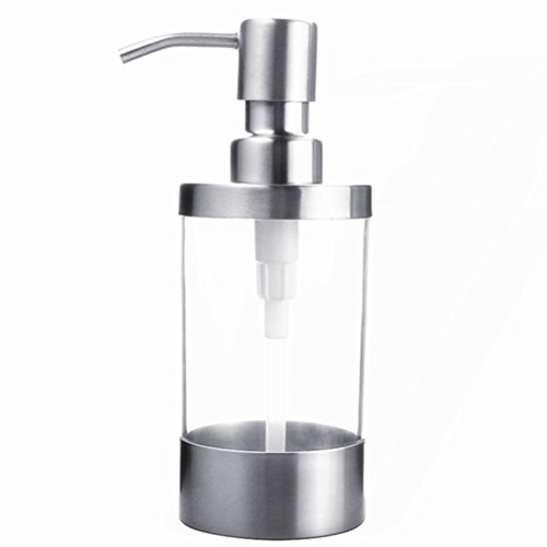 Product Cover Top-VRA Soap Dispensers Bottles 9oz Countertop Lotion Clear Bottle with Stainless Steel Pump Liquid Hand Soap Dispenser for Kitchen and Bathroom Round Bottle