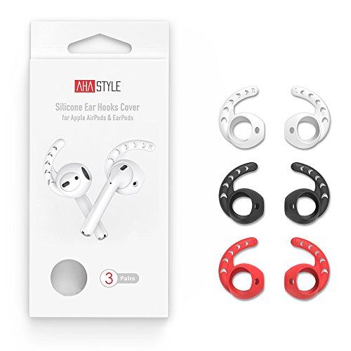 Product Cover AhaStyle 3 Pairs AirPods Ear Hooks Silicone Accessories Compatible with Apple AirPods 1 and 2 or EarPods Headphones(Black,White,Red)