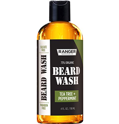 Product Cover Beard Wash Shampoo by Ranger Grooming Co by Leven Rose, Sulfate Free Natural Beard Cleanser & Conditioner for Men, Tea Tree & Peppermint for Growth & Thickening, Paraben Free 4 Oz