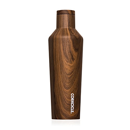 Product Cover Corkcicle Canteen Classic Collection - Water Bottle & Thermos - Triple Insulated Shatterproof Stainless Steel, Walnut Wood, 16 oz