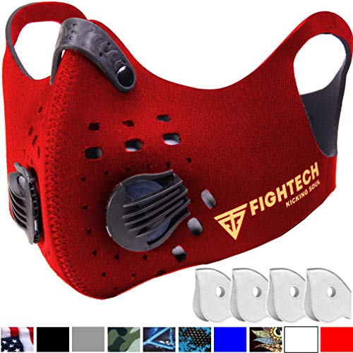 Product Cover FIGHTECH Dust Mask | Mouth Mask Respirator with 4 Carbon Filters for Pollution Pollen Allergy Woodworking Mowing Running | Washable and Reusable Neoprene Half Face Mask (L/RED)