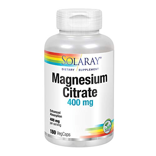 Product Cover Solaray Magnesium Citrate 400 milligrams | Nutritive Support for Healthy Heart, Muscle, Nerve and Circulatory Function | Chelated for Absorption | 180 Count
