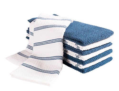 Product Cover KAF Home Pantry Piedmont Terry Kitchen Towels | Set of 8, 16 x 26 inch, Absorbent Terry Cloth Dish Towels, Hand Towels, Tea Towels | Perfect for Kitchen Spills, Cooking, and Messes - Blue