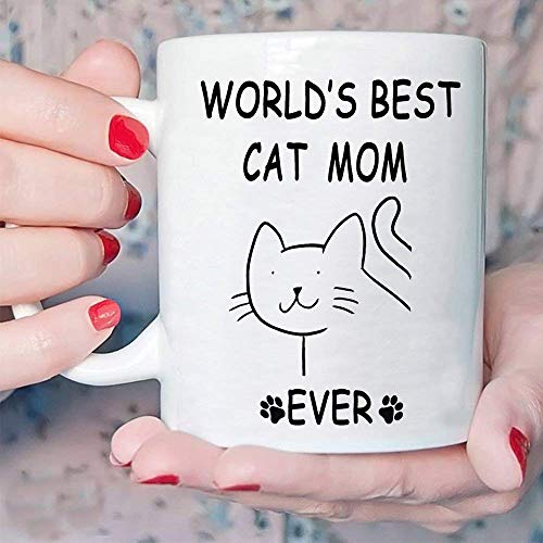 Product Cover Funny Gifts Cat Coffee Mug for Mom - World's Best Cat Mom Ever - Novelty Cat Lover Gifts Coffee Tea Cup 12 Ounce White, Best Prime Mom Gifts from Daughter and Son On Mother's Day