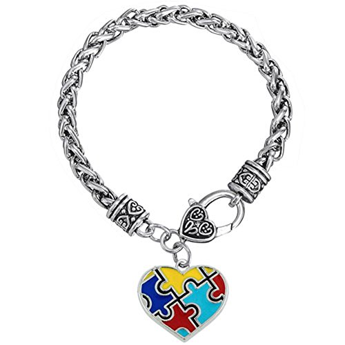 Product Cover LovelyJewelry Heart Autism Awareness Puzzle Jigsaw Charm Bracelet