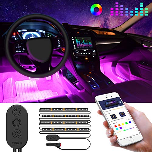 Product Cover MINGER Car Interior Lights with APP Control, Waterproof RGB Strip Lighting with Controller and Car Charger, 7 Colors Sound Activation, One-Line Design for Easy Install and Hiding