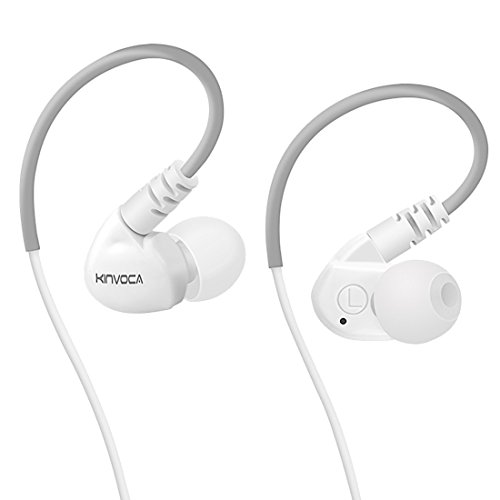 Product Cover KINVOCA Sweatproof Sports Workout Earphones for Running Gym Exercise Jogging Wired Earhook Headphones with Volume Remote and Microphone Bass Noise Isolating Over Ear in Ear Sport Earbuds (White)