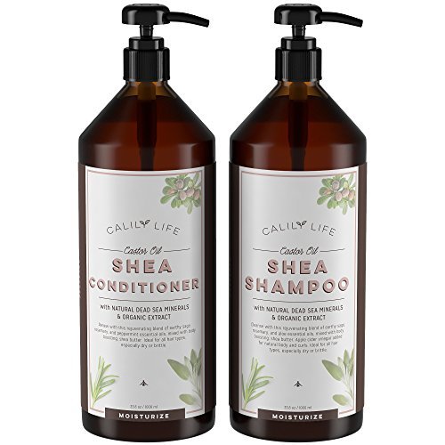 Product Cover Calily Life Shea Butter Shampoo 33.8 Fl. Oz + Conditioner with Dead Sea Minerals and Castor Oil 30.6 Fl. Oz Duo Set Deep Moisturizing and Nourishment for Hair  Softens Shines Repairs and Enhances