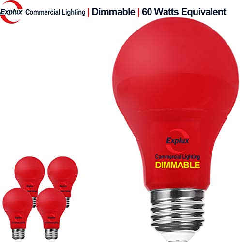 Product Cover Explux Dimmable Red Color LED A19 Light Bulbs, High Output 60W Equivalent, 4-Pack