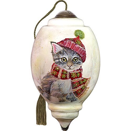 Product Cover Ne'Qwa Art Hand Painted Blown Glass Ornament, Winter Kitten - Cat