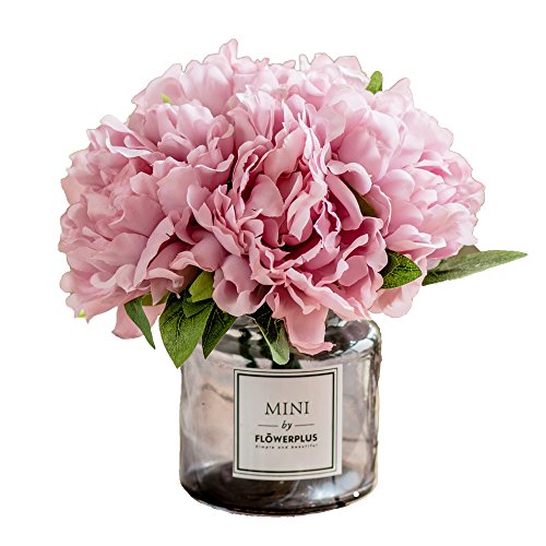 Product Cover Fresh home ,Artificial Flowers with Vase, Fake Peony Flowers in Gray Vase,Faux Flower Arrangements for Home Decor,Light Lilac,Small