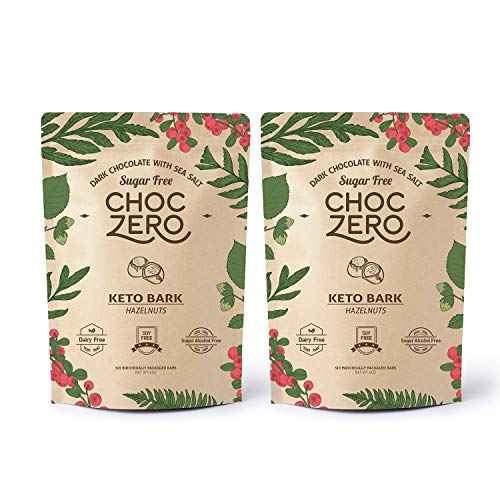 Product Cover ChocZero's Keto Bark, Dark Chocolate Hazelnuts with Sea Salt. Sugar Free, Low Carb. No Sugar Alcohols, No Artificial Sweeteners, All Natural, Non-GMO (2 bags, 6 servings/each)