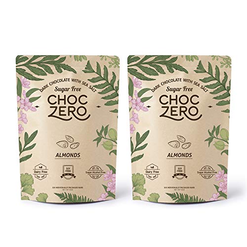 Product Cover ChocZero's Keto Bark, Dark Chocolate Almonds with Sea Salt. Sugar Free, Low Carb. No Sugar Alcohols, No Artificial Sweeteners, All Natural, Non-GMO (2 bags, 6 servings/each)