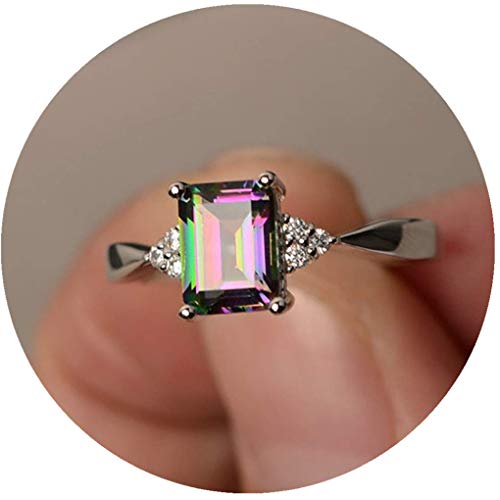 Product Cover Rings,ZYooh Women Princess Cut Mystic Rainbow Rings Engagement Diamond Rings Jewelry Gift (Rainbow, 8)