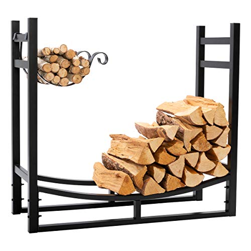 Product Cover DOEWORKS Heavy Duty Firewood Racks 3 Feet Indoor/Outdoor Log Rack with Kindling Holder, 30 Inch Tall, Black