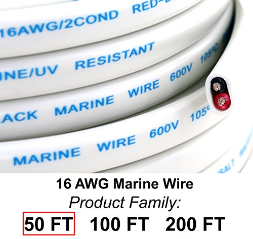 Product Cover GS Power's 16 Ga (True American Wire Gauge) AWG Tinned Oxygen Free Copper OFC Duplex 16/2 Dual Conductor Red/Black AC Marine Boat Battery Wire. Cable Length: 50 FT (100 or 200' Options Available)