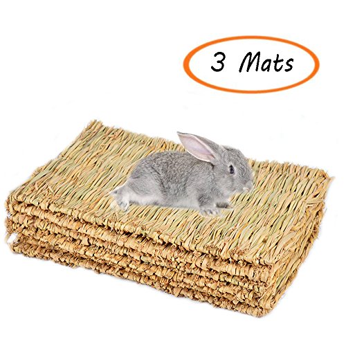 Product Cover Grass Mat Woven Bed Mat for Small Animal Bunny Bedding Nest Chew Toy Bed Play Toy for Guinea Pig Parrot Rabbit Bunny Hamster Rat(Pack of 3) (3 Grass mats)