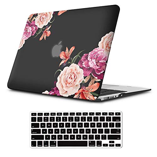 Product Cover iLeadon MacBook Air 11 inch Protective Hard Case Soft Touch Ultra Thin Shell Cover+Keyboard Cover for MacBook Air 11 inch Model A1370/A1465 (MacBook Air 11 Inch, Peony Flower)
