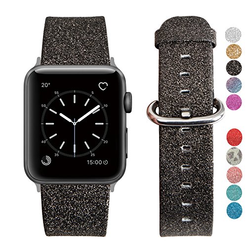 Product Cover MIFFO Compatible with Apple Watch Band 38mm 40mm 42mm 44mm, Leather iWatch Strap Bling Glitter Bracelet Wristband for Apple Watch Series 5 Series 4 Series 3 Series 2 Series 1 Sport Edition