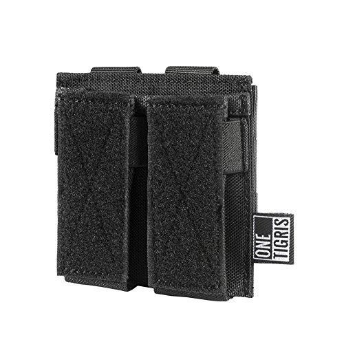 Product Cover OneTigris Single/Double/Triple Pistol Mag Pouch with Front Loop Panel for Glock M1911 92F Magazines 40mm Grenade (Double-Stack, Black)