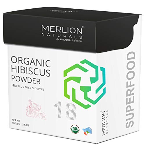 Product Cover Organic Hibiscus Petals Powder by Merlion Naturals | Hibiscus rosa sinensis | 100gm/ 3.5OZ | USDA NOP Certified 100% Organic