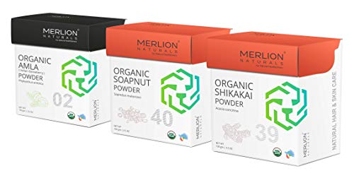 Product Cover Organic Amla, Aritha and Shikakai Powder by Merlion Naturals | Hair Care Combo | 300gm/ 10.5OZ | USDA NOP Certified 100% Organic (3 Pack of 100gm)
