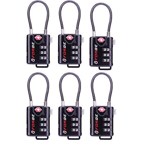 Product Cover TSA Approved Cable Luggage Locks, 6 Pack, Easy Read Dials with Alloy Body