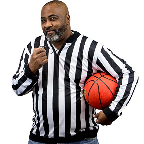 Product Cover Men's Official Striped Referee Shirt | Umpire Ref Long Sleeve Jersey Uniform | Great for Youth and Amateur Sports Reffing for Basketball, Football, Soccer and More | Comfortable and Cool (XX-Large)