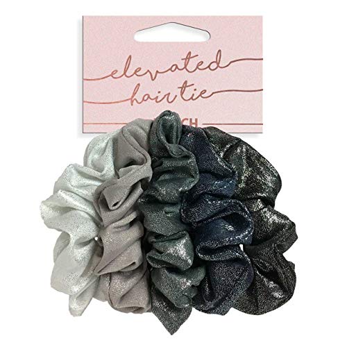 Product Cover Kitsch Metallic Scrunchies for Hair, Hair Scrunchies for Women and Girls, Set of Fashion Scrunchies, 5 Pack (Gray/Blacks)