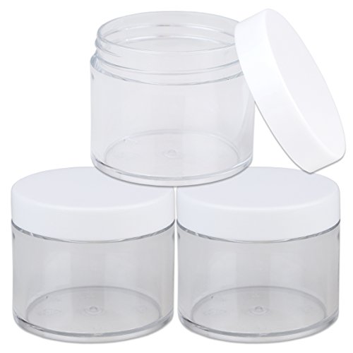 Product Cover Beauticom 60 Grams/60 ML (2 Oz) Round Clear Leak Proof Plastic Container Jars with White Lids for Travel Storage Makeup Cosmetic Lotion Scrubs Creams Oils Salves Ointments (3 Jars)