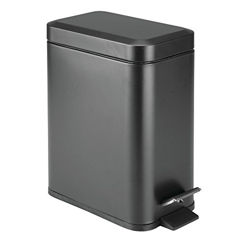 Product Cover mDesign 1.3 Gallon Rectangular Small Steel Step Trash Can Wastebasket, Garbage Container Bin for Bathroom, Powder Room, Bedroom, Kitchen, Craft Room, Office - Removable Liner Bucket - Black