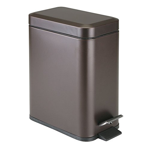 Product Cover mDesign 1.3 Gallong Rectangular Small Steel Step Trash Can Wastebasket, Garbage Container Bin for Bathroom, Powder Room, Bedroom, Kitchen, Craft Room, Office - Removable Liner Bucket - Bronze