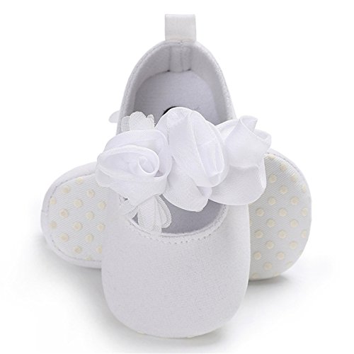 Product Cover BENHERO Baby Infant Girls Soft Sole Floral Princess Mary Jane Shoes Prewalker Wedding Dress Shoes (0-6 Months Infant), White