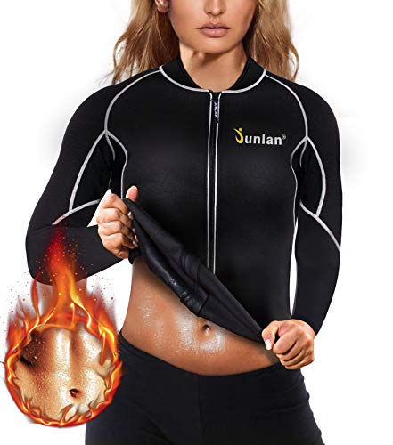 Product Cover Women Hot Sweat Weight Loss Shirt Neoprene Body Shaper Sauna Jacket Suit Workout Long Training Clothes Fat Burner Top (Black Sauna Suit, L)