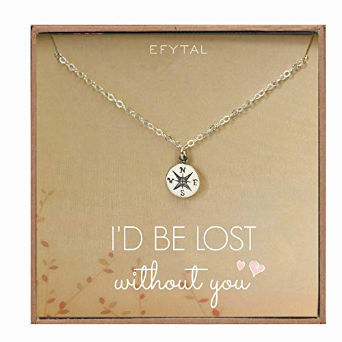 Product Cover EFYTAL Necklace Gift for Girlfriend/Wife, Sterling Silver Cute I Love You Compass Heart Jewelry for Her, I'd Be Lost Without You Valentines Day, Romantic Anniversary Birthday Gift Ideas