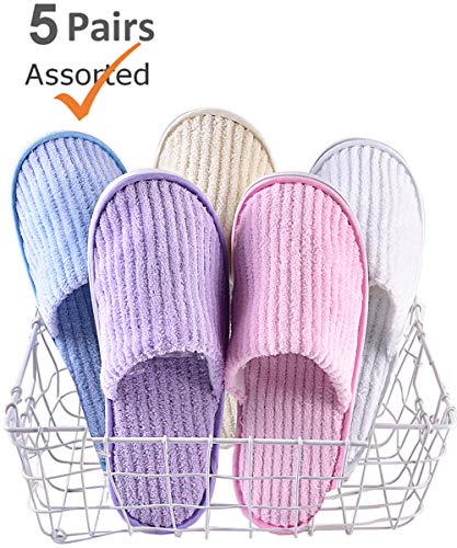 Product Cover 5 Pairs SPA Slippers,Assorted Color,Closed toe for Family,Guests,Travel,Hotel,Hospital,Washable,Portable,Disposable