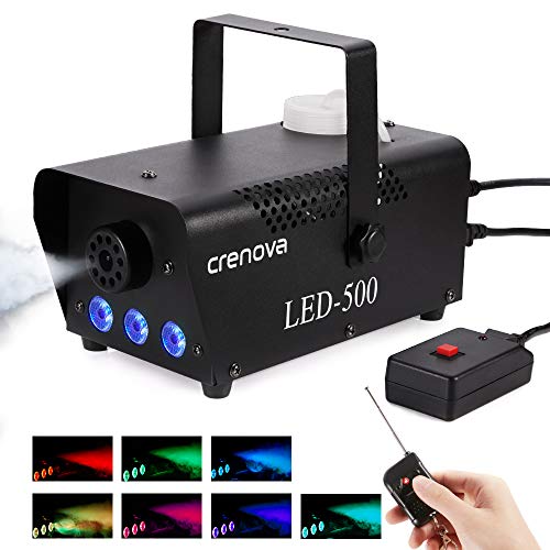 Product Cover Fog Machine, 7 Color LED Lights, Crenova FM-03 Compact Portable Smoke Machine, Wireless Remote, Best Mist Machine for Halloween Party Festival Wedding Stage Effect, 500W-Black