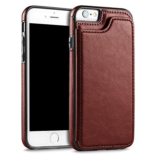 Product Cover UEEBAI Case for iPhone 5 5S SE, Luxury PU Leather Case with [Two Magnetic Clasp] [Card Slots] Stand Function Durable Soft TPU Case Back Wallet Flip Cover for iPhone 5/5S/SE - Brown