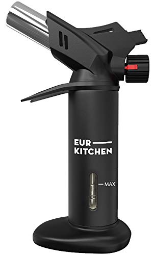 Product Cover EurKitchen Culinary Cooking Butane Torch - Fuel Not Included - Refillable Food Butane Blow Torch To Perfectly Sear Steak, Fish - Creme Brulee Torch with Finger Guard and Gas Gauge