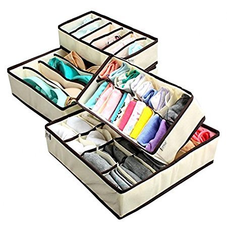 Product Cover Trexee Foldable Storage Box Type Non-Smell Drawer Organizer for Socks Bra Tie Scarfs(Beige,4 box) - Set of 4