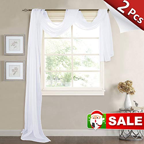 Product Cover RYB HOME Sheer Window Valances - Canopy Bed Scarfs Sheer White Voile Tiers Decoration for Wedding Living Room, Wide 60 in x Long 216 in per Panel, 2 Pieces