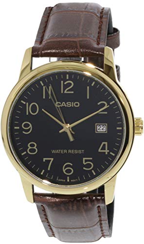 Product Cover Casio #MTP-V002GL-1B Men's Standard Analog Gold Tone Leather Band Day Date Watch