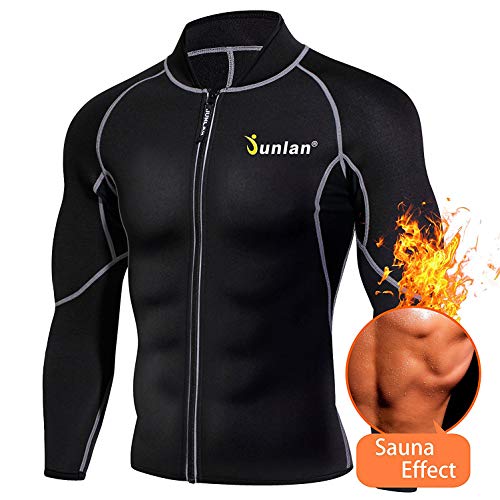 Product Cover Men Sweat Neoprene Weight Loss Sauna Suit Workout Shirt Body Shaper Fitness Jacket Gym Top Clothes Shapewear Long Sleeve (Black, XXL)