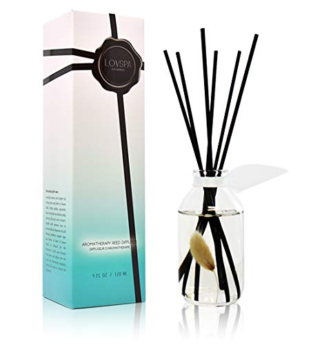 Product Cover LOVSPA Clean Cotton Blossom Essential Oil Reed Sticks Diffuser Set - Airy Green Floral with Powdery Woods, Sun Dried Linen & Mandarin Blossom
