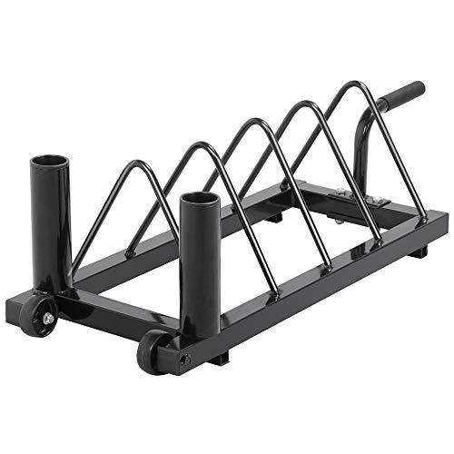 Product Cover Yaheetech Horizontal Barbell Bumper Plate Rack Holder Olympic Bar Storage Rack with Handle and Wheels,Black