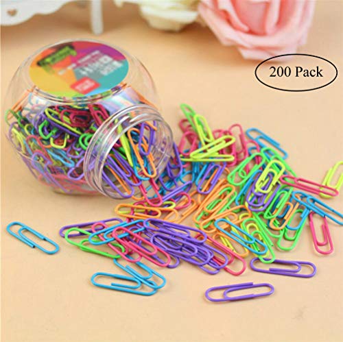 Product Cover Colored Small Paper Clips Vinyl Coated, Coideal 200 Pack 1.2 Inch Assorted Color Mini Paper Clip Holder/Sheet Holder for Files, Papers, Office Supply (29 mm)
