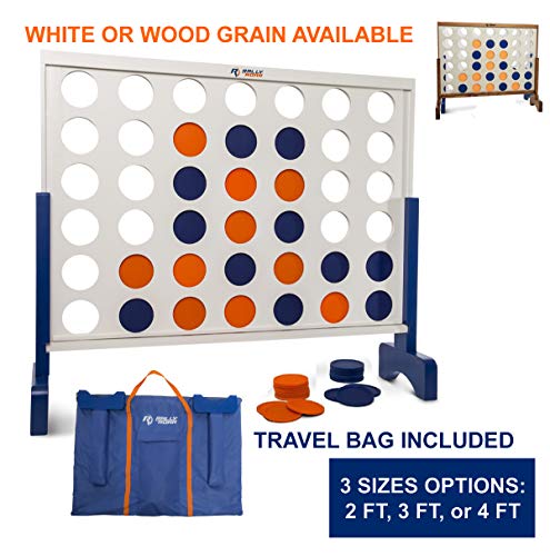 Product Cover Giant 4 in A Row, 4 to Score with Carrying Bag - Premium Wooden Four Connect Game Set in 3' White Wood by Rally & Roar - Oversized Family Outdoor Party Games for Backyard, Lawn, Parties, Bar Game