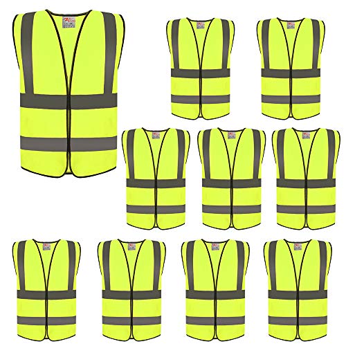 Product Cover ZOJO High Visibility Reflective Vests,Adjustable Size,Lightweight Mesh Fabric, Wholesale Safety Vest for Outdoor Works, Cycling, Jogging, Walking,Sports - Fits for Men and Women (10 Pack, Neon Yellow)