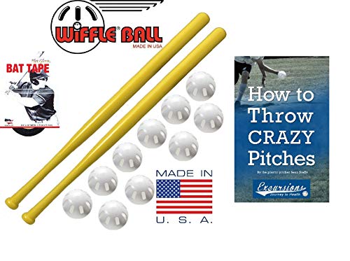 Product Cover WIFFLE Ball and Bat Combo Set, 10 Balls Baseballs, 2 Bats, 1 Roll Bat Tape, and Pitching Guide