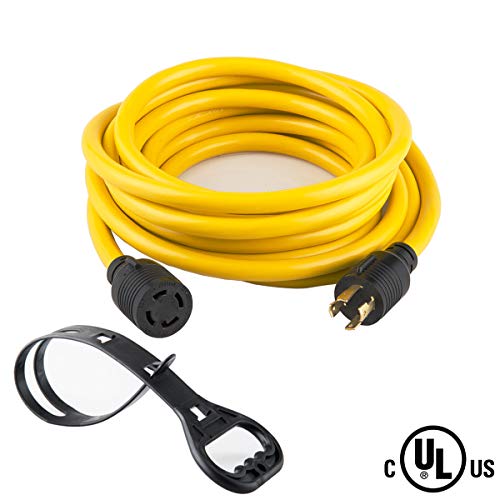 Product Cover 50 FEET Heavy Duty Generator Locking power cord NEMA L14-30P/L14-30R,4 prong 10 Gauge SJTW Cable, 125/250V 30Amp 7500 Watts Yellow Generator Lock Extension Cord With UL listed Yodotek